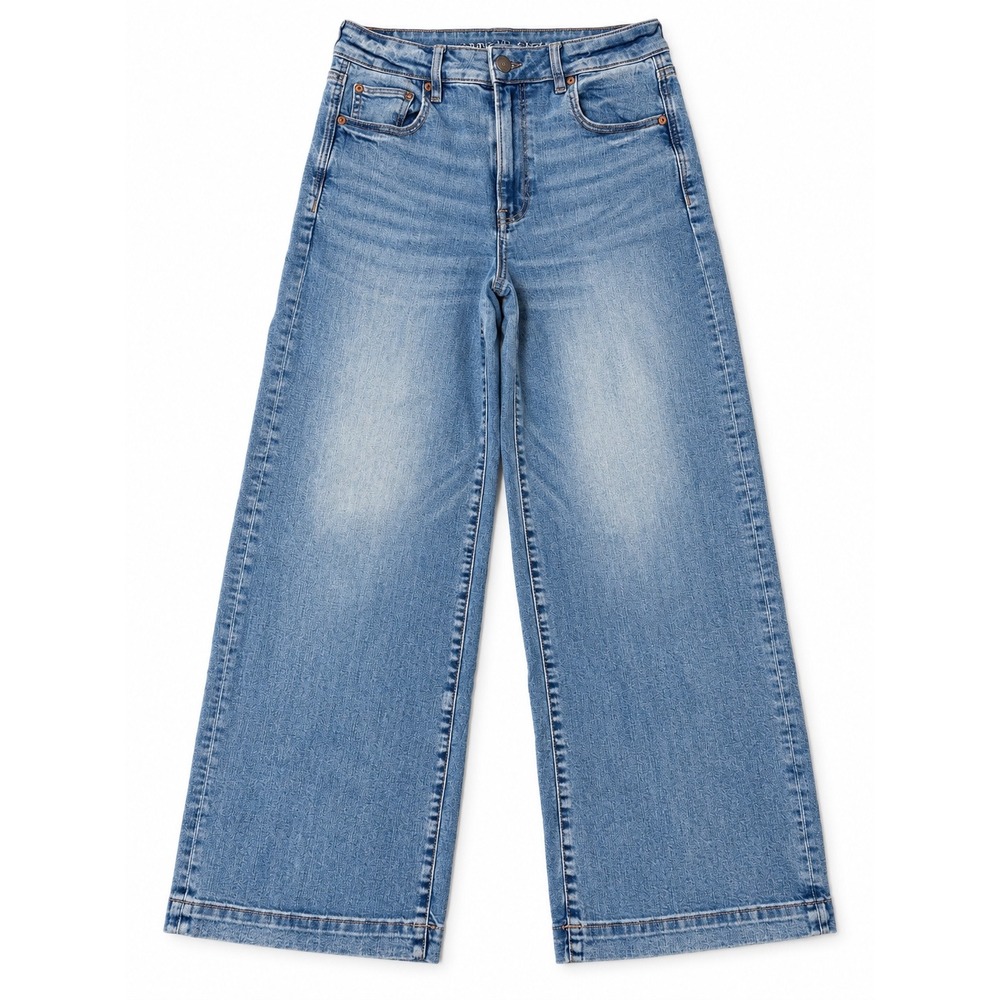 American Eagle Super Stretch Wide Leg Jeans Light Wash Women 10 Regular
